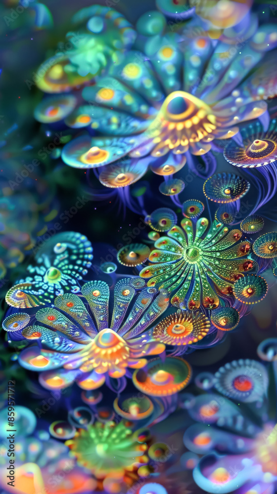 A colorful, abstract painting of a flower with many different colors A colorful, abstract painting of a flower with many different colors