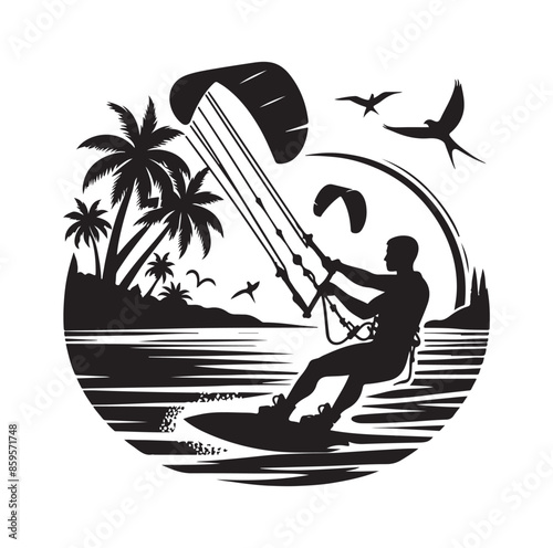 kitesurfing silhouette illustration vector