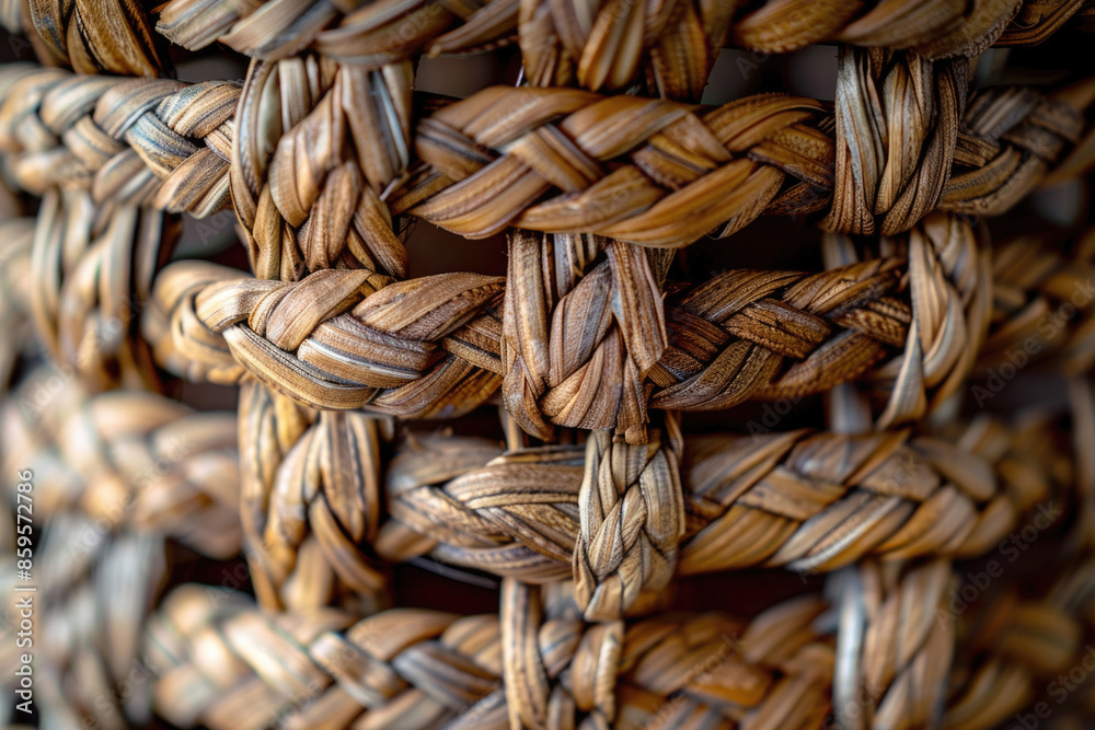Close-up of a woven basket revealing its intricate weave and texture Close-up of a woven basket revealing its intricate weave and texture