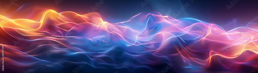 Fototapeta premium Abstract light waves, dark background, fluid motion, neon glow
