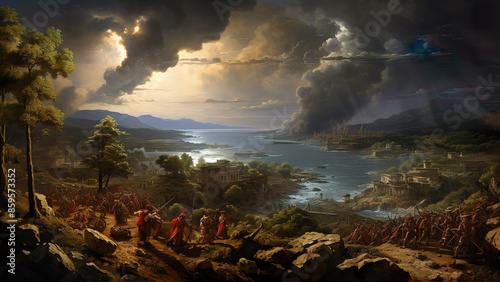 Battle Of Pharsalus Painting - ancient, rome, roman, war, battle, sea, sky, water, landscape, clouds, ocean, beach, nature, sunset, lake, coast, horizon, sunrise, cloud, bay, storm