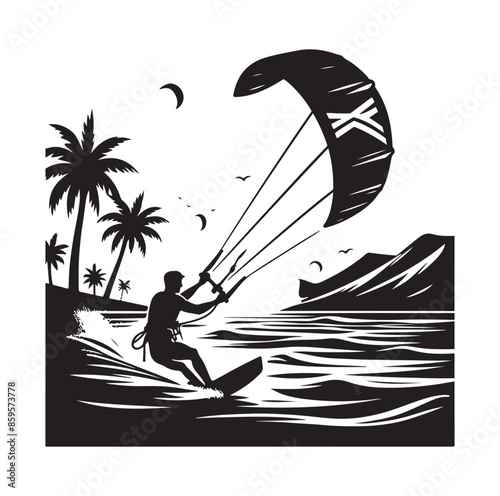 kitesurfing silhouette illustration vector