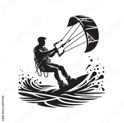 kitesurfing silhouette illustration vector