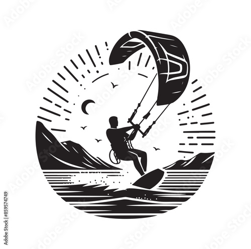 kitesurfing silhouette illustration vector