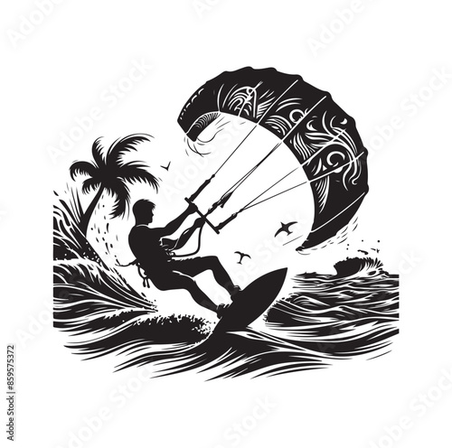 kitesurfing silhouette illustration vector