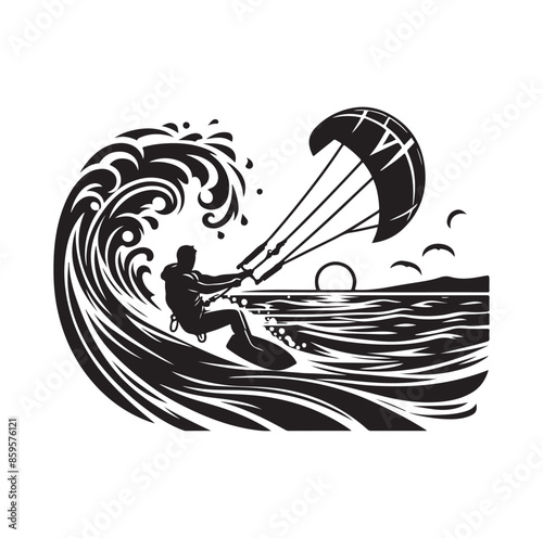 kitesurfing silhouette illustration vector
