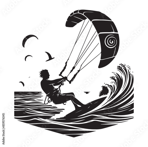 kitesurfing silhouette illustration vector