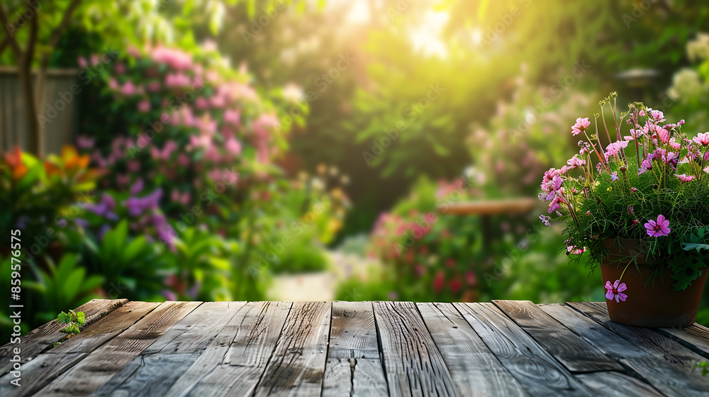 wooden table with blur green nature background for display product wooden table with blur green nature background for display product