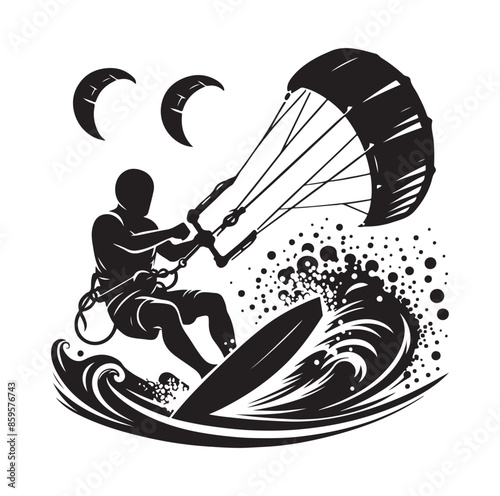 kitesurfing silhouette illustration vector