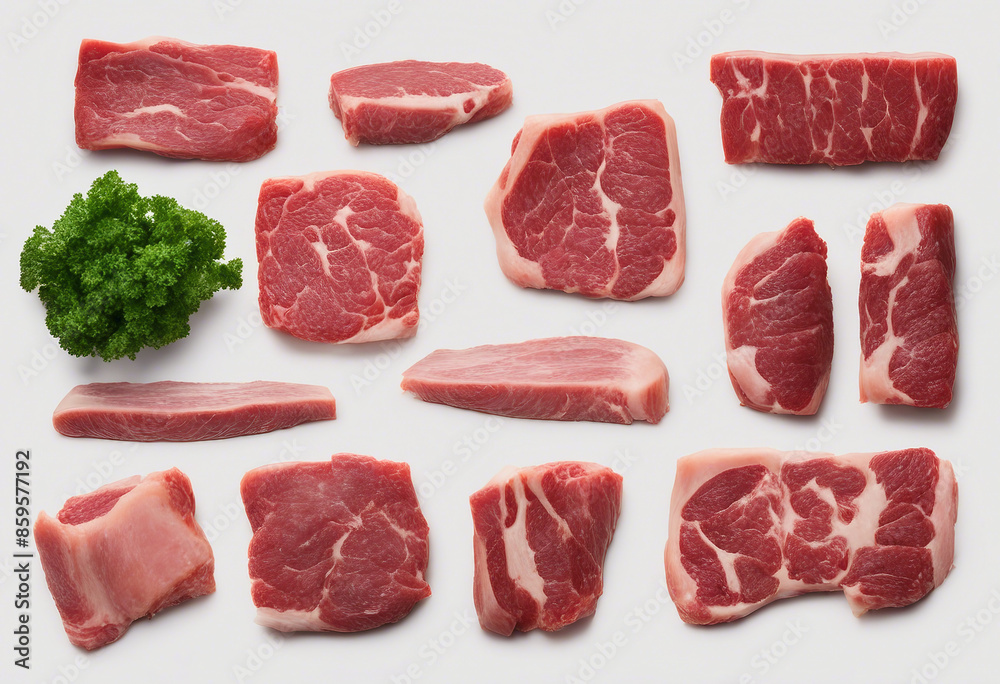 Collection of Raw beef top view isolated on a transparent background Collection of Raw beef top view isolated on a transparent background