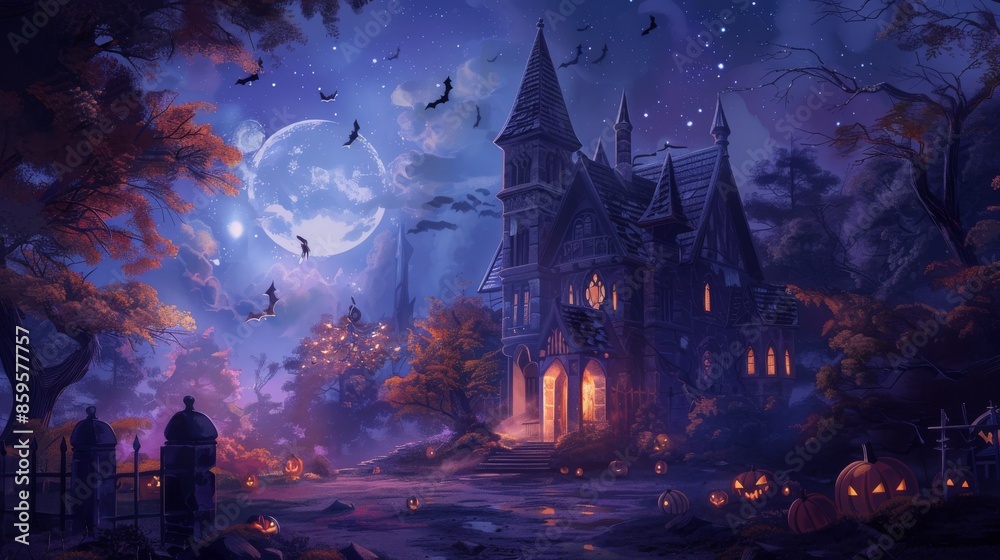 Fototapeta premium Gothic Halloween Night Illustration