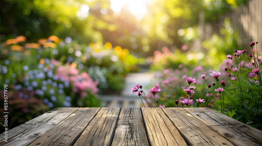 wooden table with blur green nature background for display product wooden table with blur green nature background for display product
