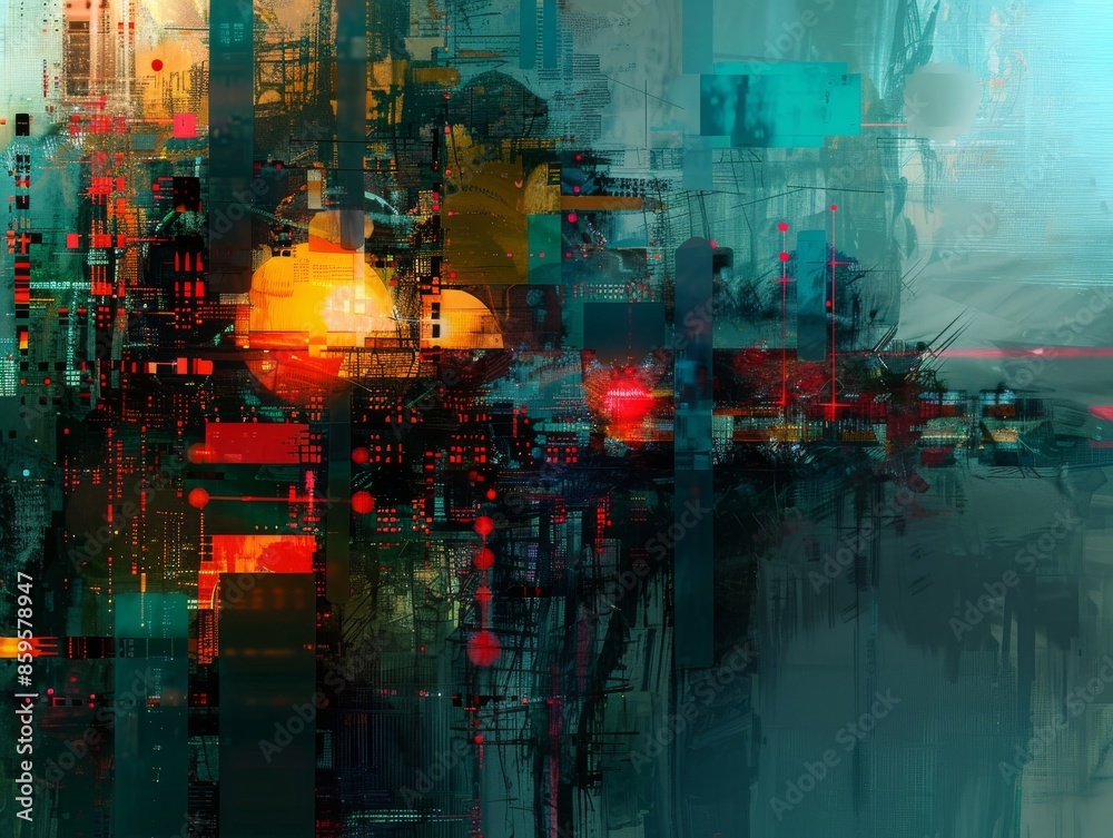 Obraz premium 4D Abstract Digital Flow ArtworkDynamic Movement and Vibrant Colors