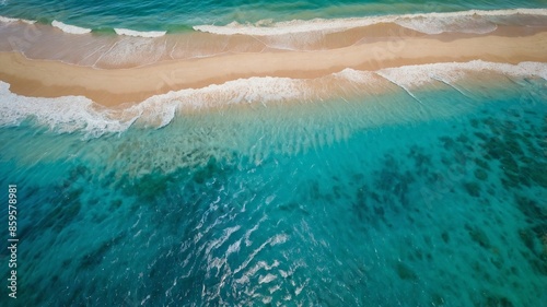 Aerial View of Pristine Turquoise Ocean, Tranquil and Expansive. Ocean, Sea View With Waves. Generative AI