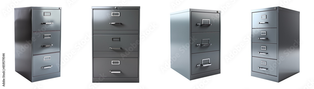 Collection of gray Filing Cabinets isolated on transparent background Collection of gray Filing Cabinets isolated on transparent background