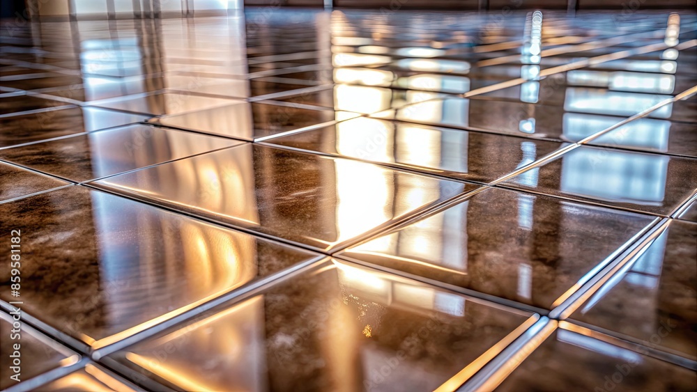 Shiny tiled floor reflecting light in a modern building. Shiny tiled floor reflecting light in a modern building.