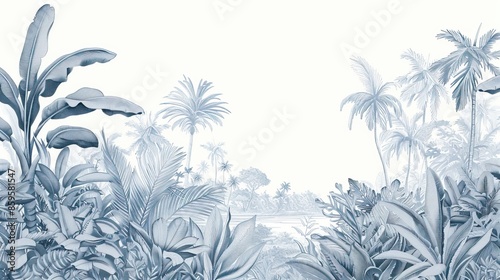 Landscape photograph in black and white. Jungle or forest nature background and mural wallpaper. High quality AI generated image