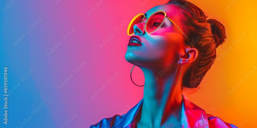 Fashion-forward woman with vibrant neon lighting Fashion-forward woman with vibrant neon lighting