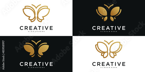 Collection of creative abstract butterfly logo design. Premium Vector