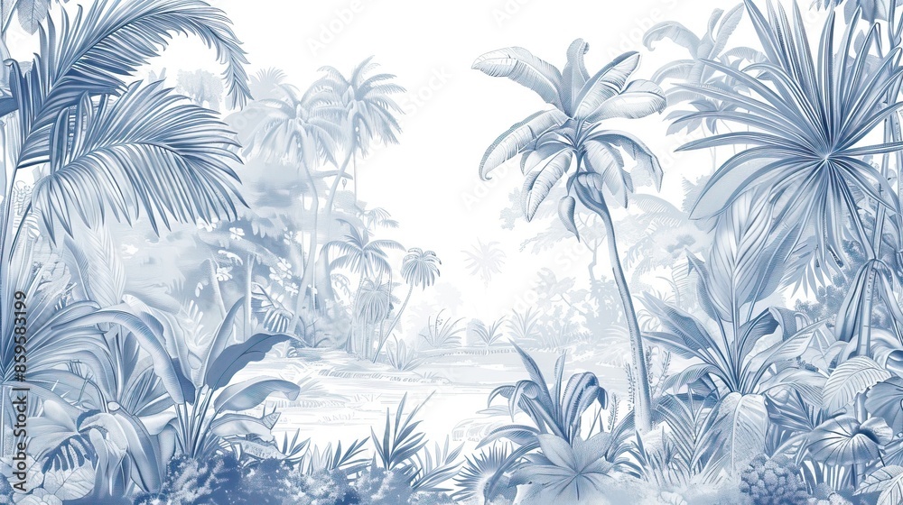 Landscape photograph in black and white. Jungle or forest nature background and mural wallpaper. High quality AI generated image Landscape photograph in black and white. Jungle or forest nature background and mural wallpaper. High quality AI generated image