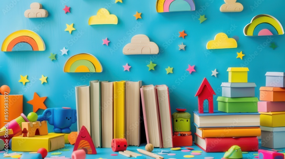 A vibrant and inviting space featuring colorful books, toys, and playful decorations, perfect for a childrens educational center or bookstore. Generative AI A vibrant and inviting space featuring colorful books, toys, and playful decorations, perfect for a childrens educational center or bookstore. Generative AI