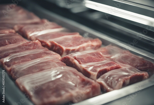 Meat in vacuum packaging in the store