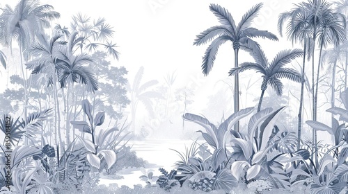 Wallpaper Mural Landscape photograph in black and white. Jungle or forest nature background and mural wallpaper. High quality AI generated image Torontodigital.ca