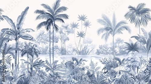 Wallpaper Mural Landscape photograph in black and white. Jungle or forest nature background and mural wallpaper. High quality AI generated image Torontodigital.ca