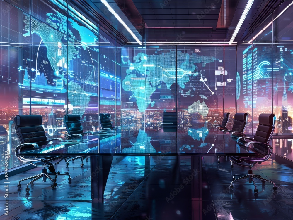 High-Tech Conference RoomHolographic Data Display Technology High-Tech Conference RoomHolographic Data Display Technology