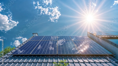 Obraz na płótnie Solar panels absorb sunlight on a house roof w salonie