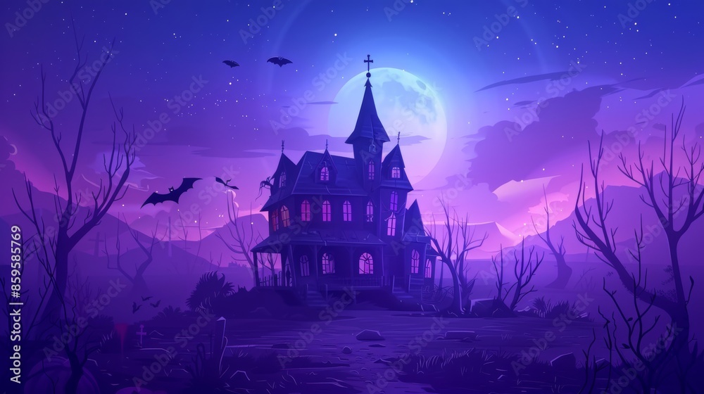 Modern Halloween Background with Abstract Haunted House Modern Halloween Background with Abstract Haunted House