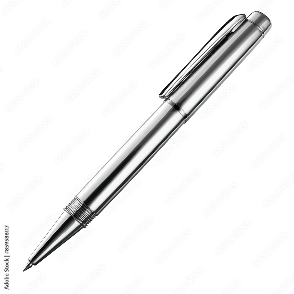 Modern Silver Pen with Elegant Design on White Background Modern Silver Pen with Elegant Design on White Background