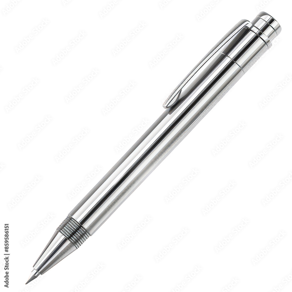 Minimalist Silver Pen with Elegant Design on White Background Minimalist Silver Pen with Elegant Design on White Background