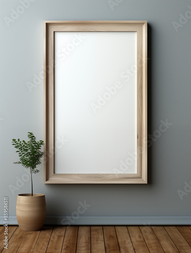 Wooden frame mockup on the wall, 3d render illustration