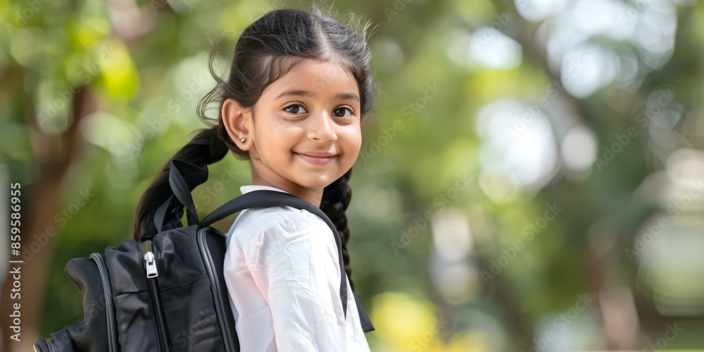 Happy Indian girl ready for school or hiking with a backpack. Concept Outdoor Photoshoot, Backpacking Adventure, Back to School Fashion, Indian Cultural Heritage, Youthful Portraits Happy Indian girl ready for school or hiking with a backpack. Concept Outdoor Photoshoot, Backpacking Adventure, Back to School Fashion, Indian Cultural Heritage, Youthful Portraits