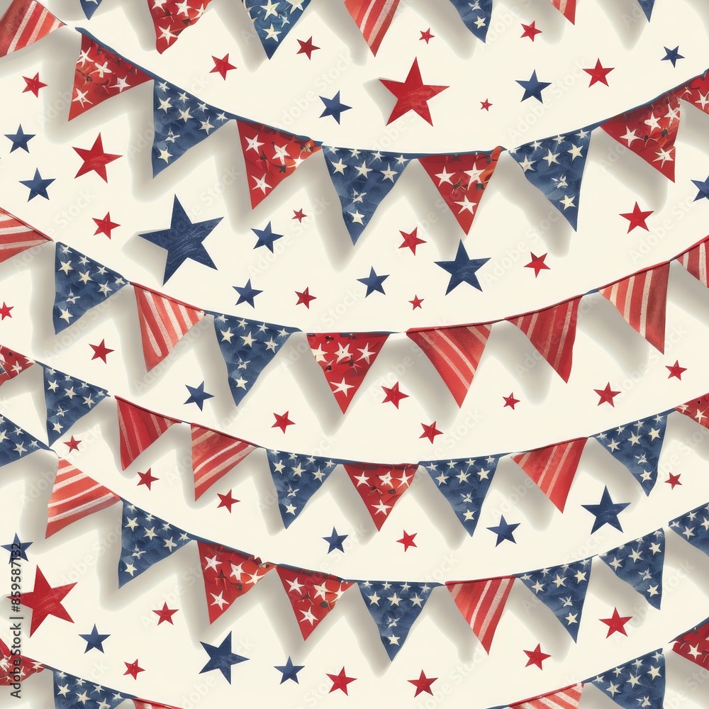 Patriotic Memorial Day background pattern with stars and stripes bunting.