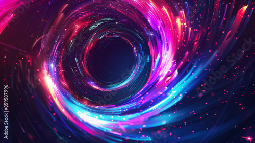 Abstract background with colorful light swirls and black hole, futuristic illustration design