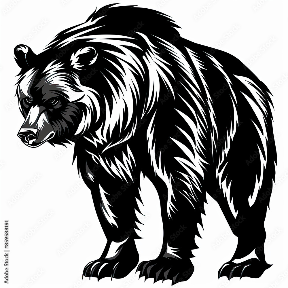 A black and white drawing of a bear on a white background A black and white drawing of a bear on a white background