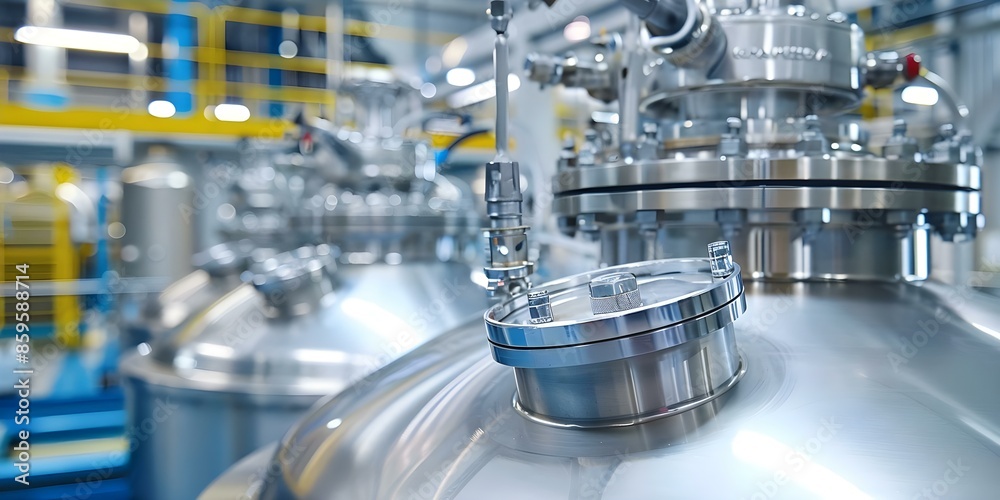 Photograph of Pharmaceutical Bioreactor Manufacturing Equipment. Concept Pharmaceutical Equipment, Bioreactor Manufacturing, Pharmaceutical Industry, Technology in Healthcare, Medical Machinery Photograph of Pharmaceutical Bioreactor Manufacturing Equipment. Concept Pharmaceutical Equipment, Bioreactor Manufacturing, Pharmaceutical Industry, Technology in Healthcare, Medical Machinery