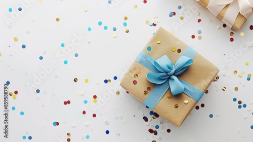 Birthday gift box with close up view from above on a white background © CreativeBro