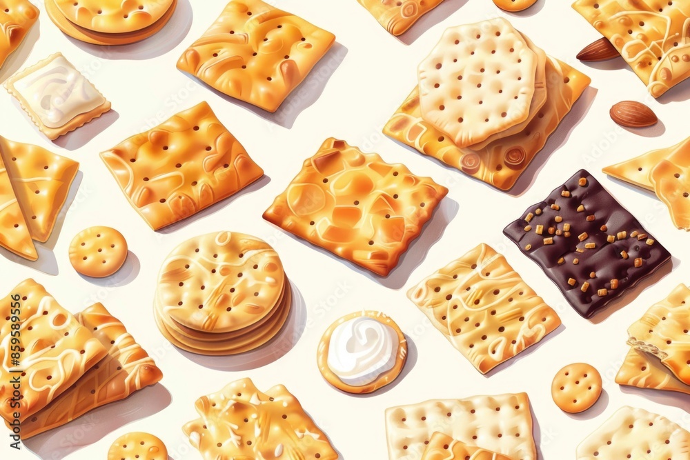 A collection of crackers arranged neatly on a table A collection of crackers arranged neatly on a table