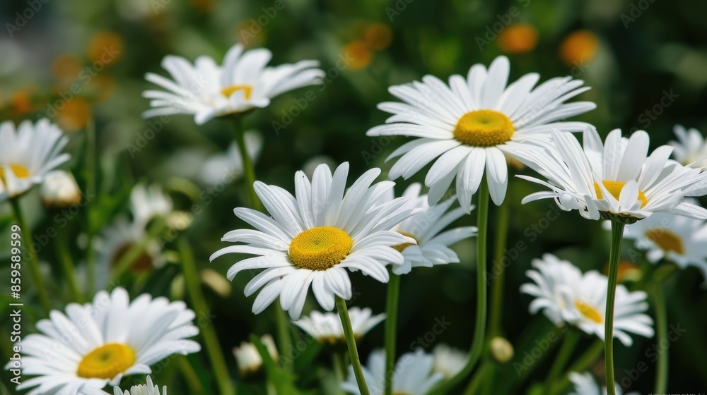 Close up view of daisies in a garden Close up view of daisies in a garden