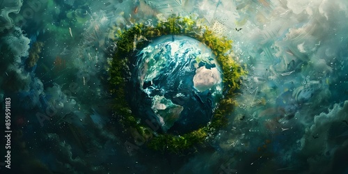 Digital Painting of Earth Shield Protecting Habitat from Destruction for Earth Day. Concept Earth Day, Digital Painting, Earth Shield, Habitat Protection, Environmental Awareness