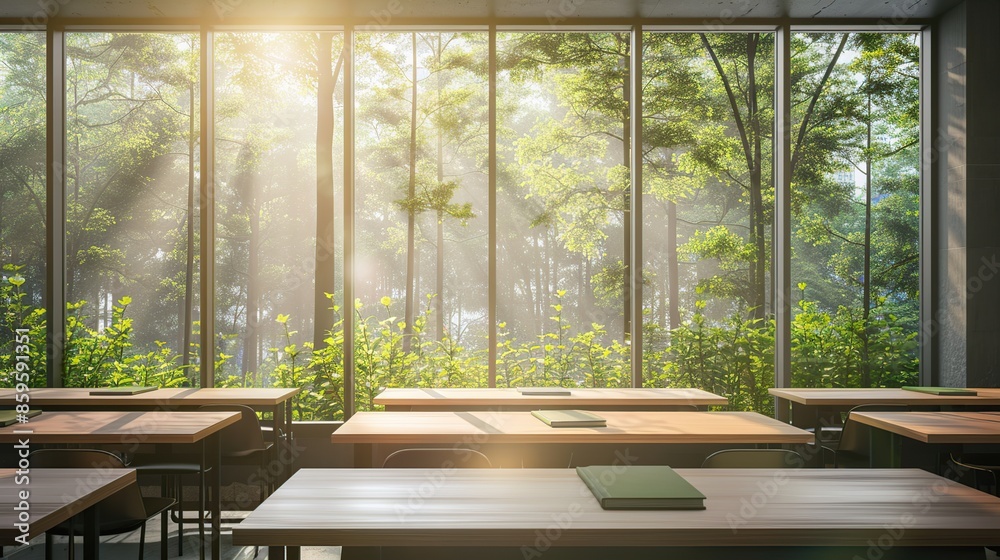 Sunlight Streaming Through Windows in a Modern Classroom Sunlight Streaming Through Windows in a Modern Classroom
