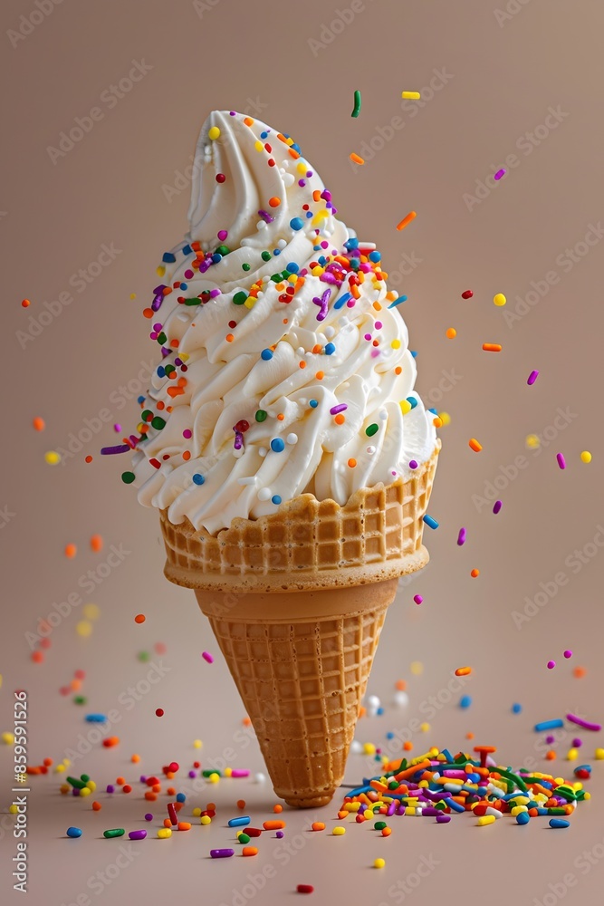 Soft Serve Ice Cream Cone with Rainbow Sprinkles Soft Serve Ice Cream Cone with Rainbow Sprinkles
