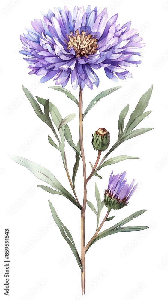 Delicate watercolor painting of a purple flower with green leaves, perfect for digital and print designs. Botanical art in soft pastel hues. Delicate watercolor painting of a purple flower with green leaves, perfect for digital and print designs. Botanical art in soft pastel hues.