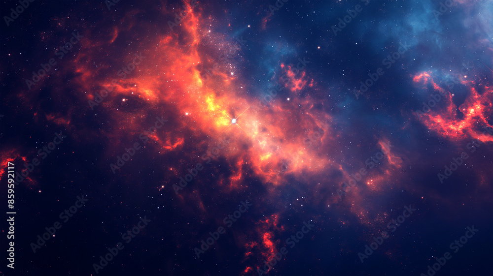 Fototapeta premium Space background with nebula and stars. Space scene with planets, Nebula, stars and galaxies. Colorful space galaxy cloud nebula. Night cosmos. Universe science astronomy. Black hole. Generative Ai