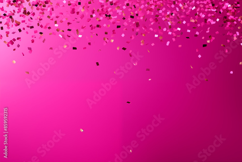 Falling confetti on magenta color background, celebration concept