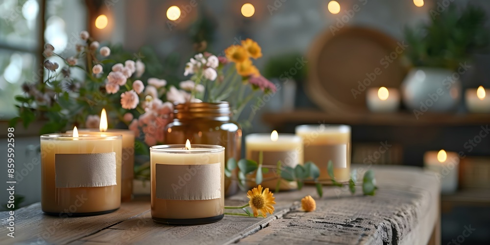 Burning candles mockup with customizable labels for candle makers and florists. Concept Candle Making Business, Customizable Labels, Florist Products, Mockup Designs