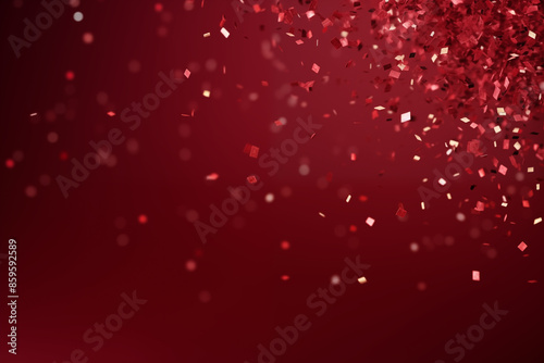 Falling confetti on maroon color background, celebration concept